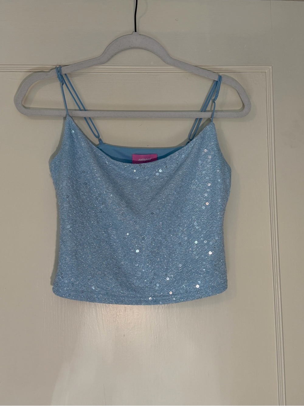 Edikted Light Blue Sequin Cami Crop Top